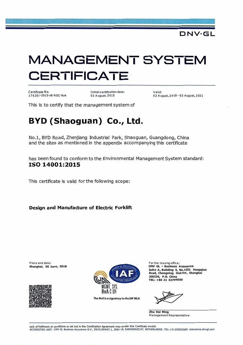 Сертификат системы менеджмента качества - ISO14001: 2015 (английский)(фигура2)