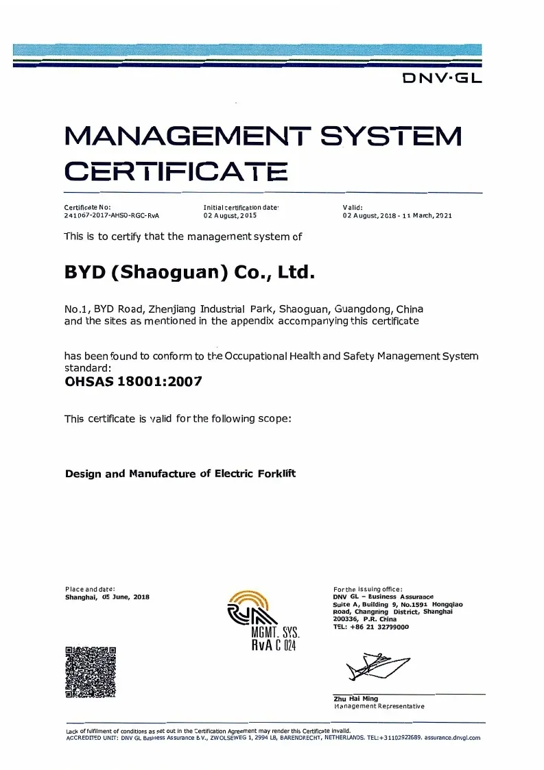 Сертификат системы менеджмента качества - OHSAS18001: 2007 (английский)(фигура1)